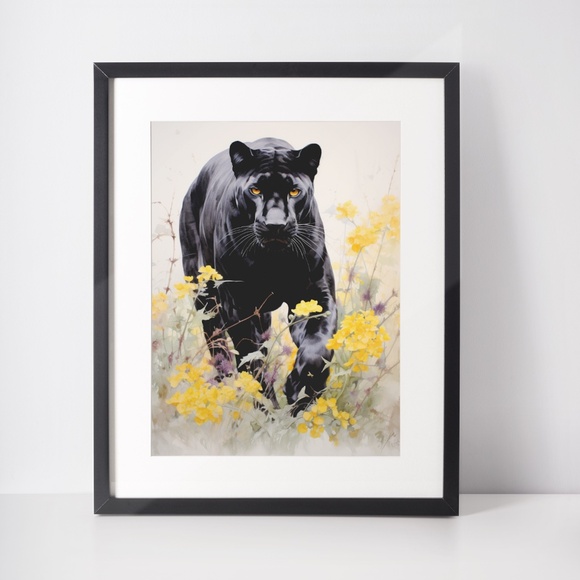 Watercolor Black Jaguar Wall Art Print Unframed - Majestic Jungle Elegance - Picture 2 of 6